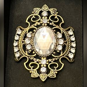 Pier 1 Imports Elegant Sparkling Gold and Silver Rhinestone Candle Pin Brooch